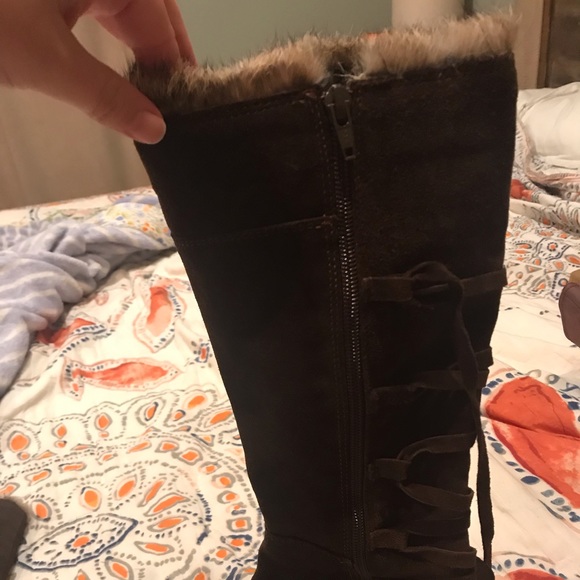 Dark Brown Suede Slouchy Winter Boots, Fur - Picture 6 of 6